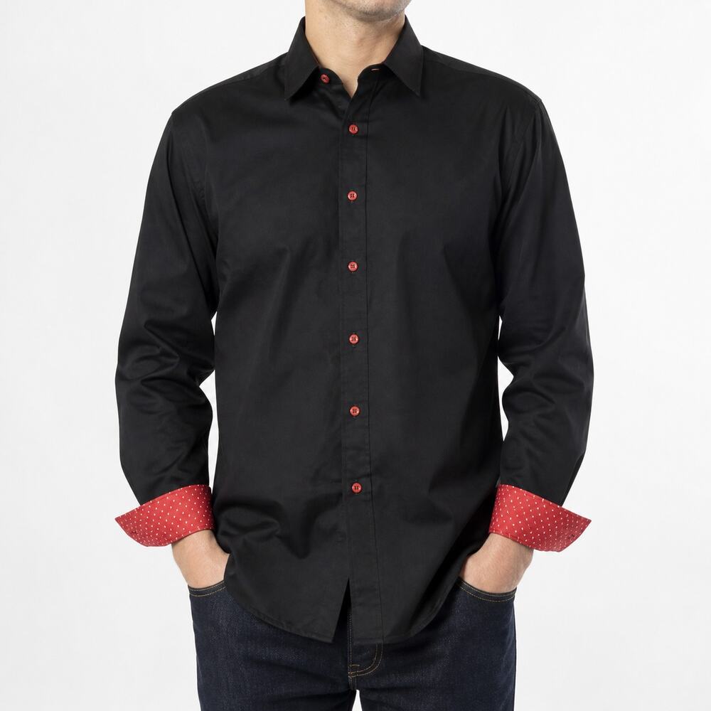 Alex Vando Shirt Mens Medium Black Cotton Stretch Flip Cuff Classic Button-Up